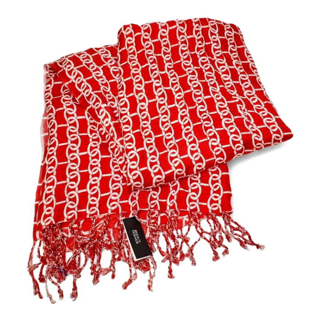 NWT Bijoux Terner Pashmina Shawl Women's Link Chain Graphic Fringed Edge Wrap OS